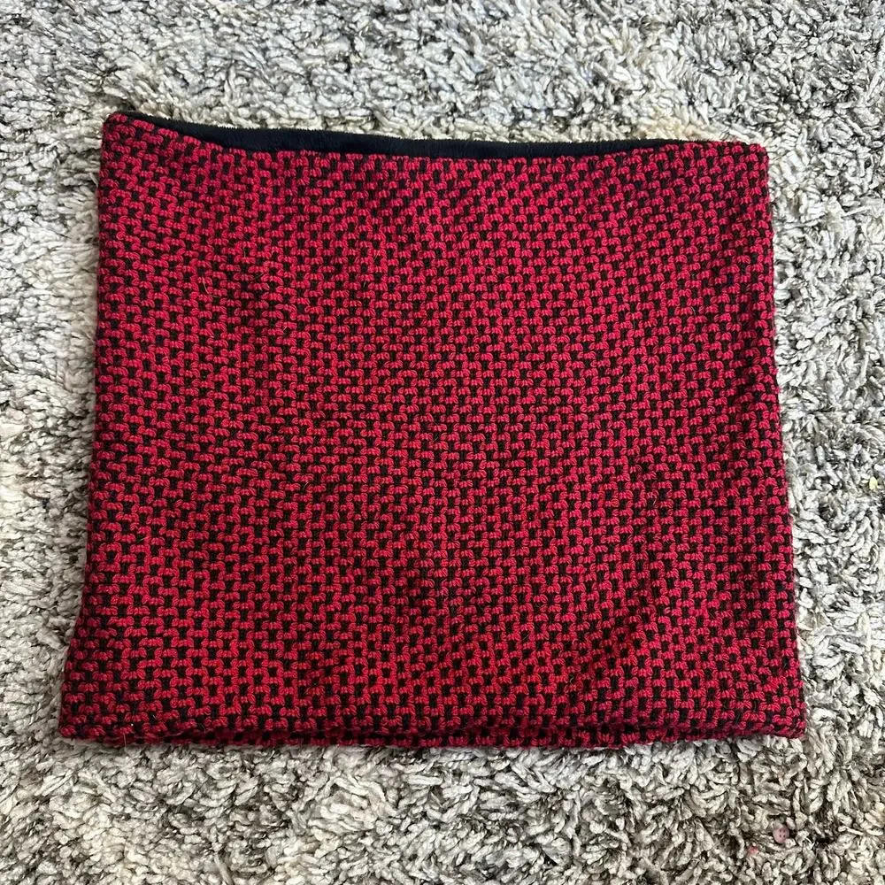 Talbots Lambswool Red Black Houndstooth Check Infinity Collar Scarf Women's